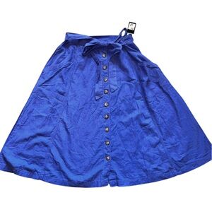 a.n.a, jet set cargo utility blue skirt, buttons, pockets, tie wrap waist